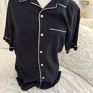 Todd Snyder Navy Short-Sleeve Button-Down Shirt with White Piping
